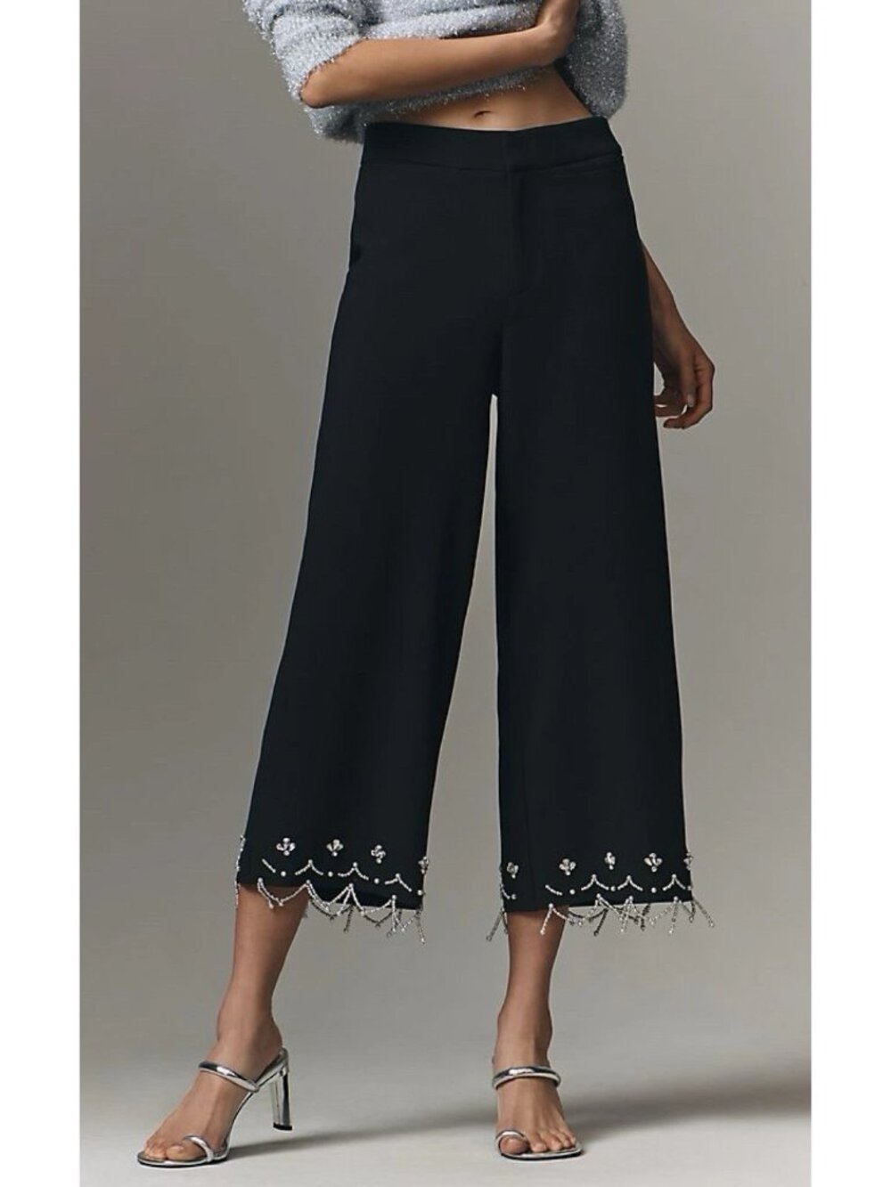 By Anthropologie Beaded Crystal Crop Pants Black Size 2